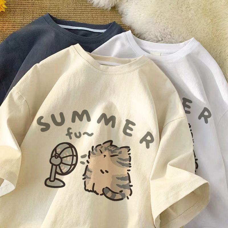 Cartoon Short-Sleeved T-Shirt Oversize Design Sense Niche American Loose All-Match Half-Sleeved Top Ins - Image 2