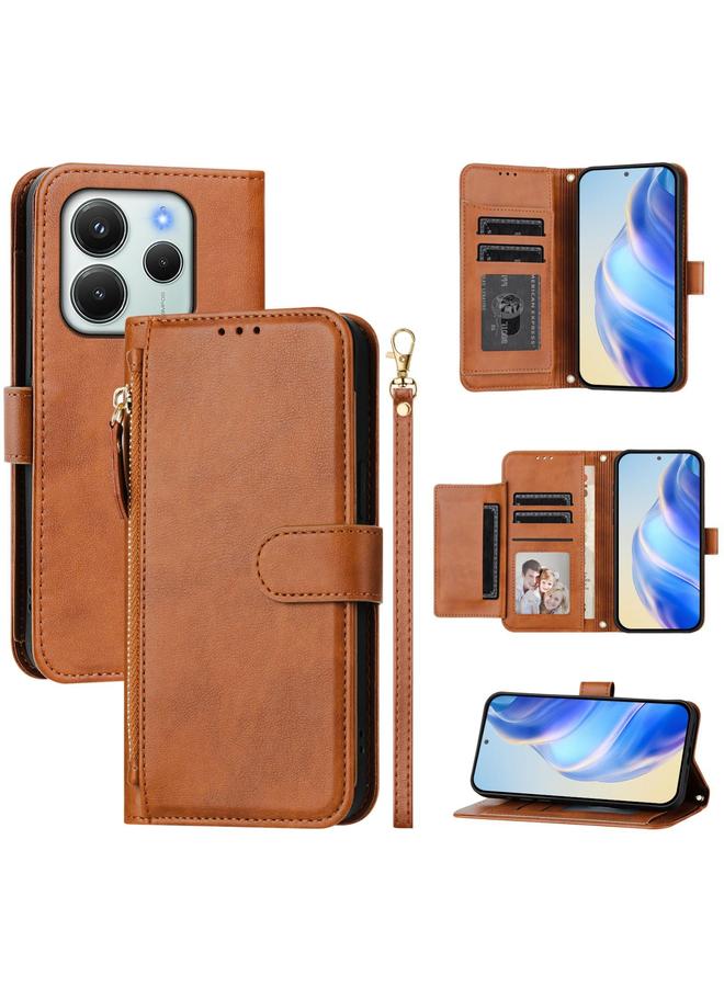 S-TOP Case For Redmi Note 14 4G 164.84mm Multi-Card Slots Zipper Wallet Leather Phone Case - Image 1