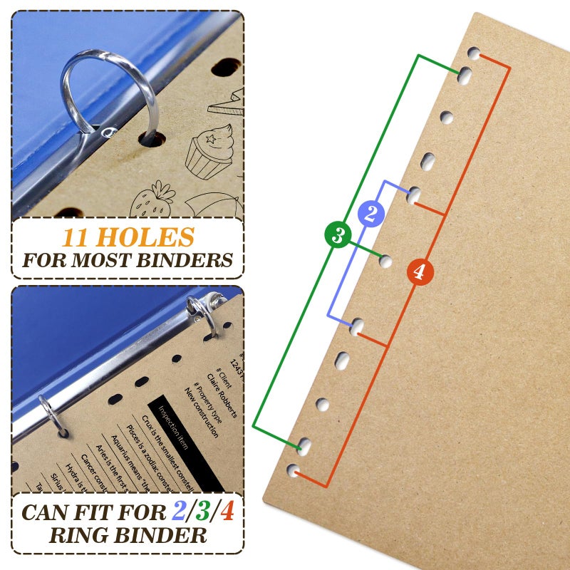 Kidepoch Kraft Binder Dividers,8.5 x 11 inches Binder Dividers with 5 Tabs, 20 Sheets Tab Dividers for 2/3/4 Ring Binder, Great for School Office Home Files Organizing - Image 3