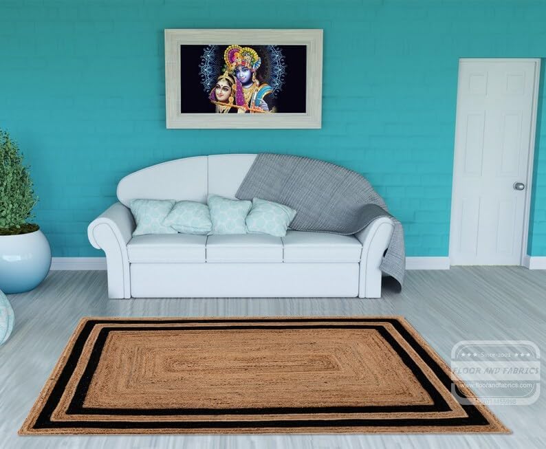 AROMICK Live Beautiful Handwoven Jute Rectangular Shape Rug Reversible Doormat for Bedroom Living Room and Home Decoration for All Seasons 7x10 Feet Natural and Black  - Image 4