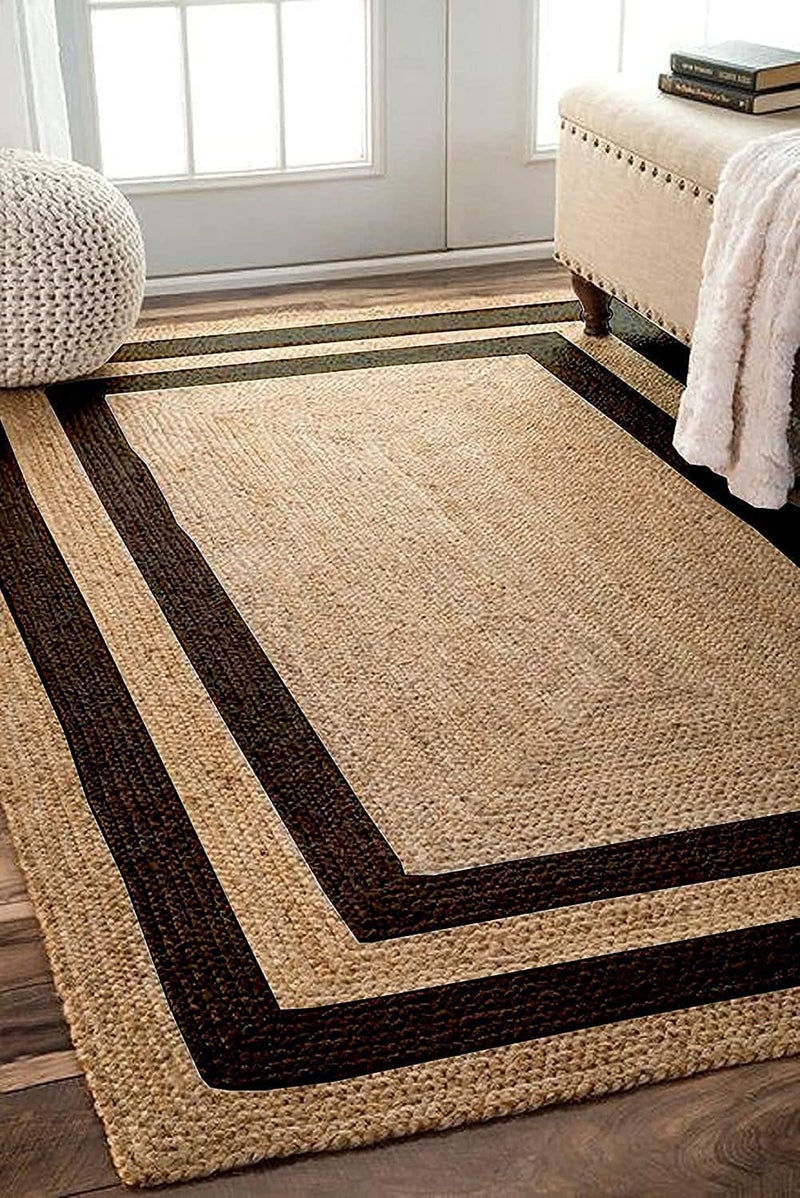 AROMICK Live Beautiful Handwoven Jute Rectangular Shape Rug Reversible Doormat for Bedroom Living Room and Home Decoration for All Seasons 7x10 Feet Natural and Black  - Image 1