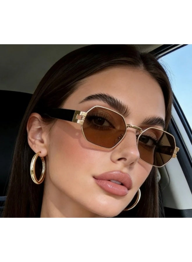 ريترو نظارات شمسية نسائية مربعة بإطار معدني كامل صغير بتصميم ريترو - Image 2