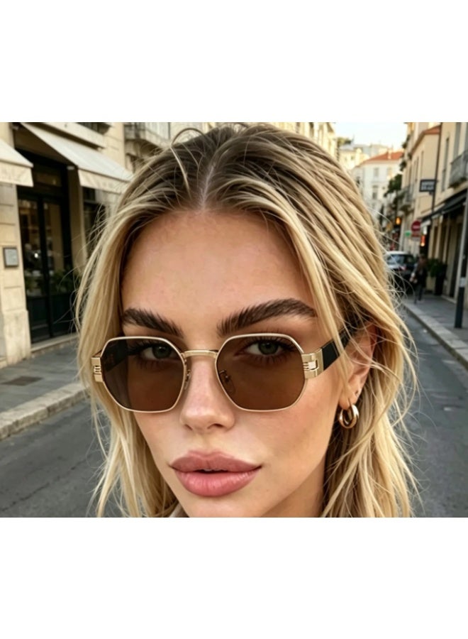 ريترو نظارات شمسية نسائية مربعة بإطار معدني كامل صغير بتصميم ريترو - Image 3