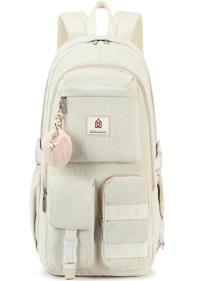 Hidds School Backpack Laptop College Backpacks Corduroy Bag Students Bookbag Anti Theft Travel Daypack for Teens Girls Women, 02-corduroy Beige, Medium, School Backpack, College Backpack, Bookbag - Image 1