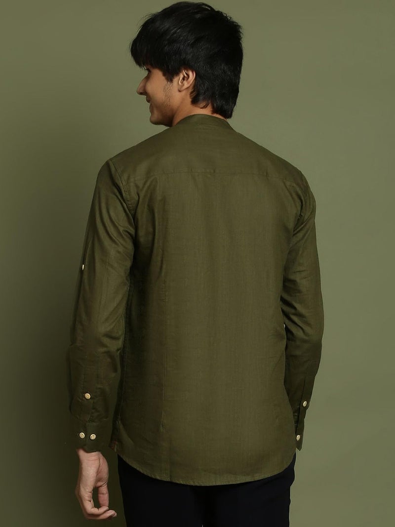 VASTRAMAY Boys’ YUVA Boys' Dark Green Short Kurta_VYUVBXK015MI_36XL | Elegant for Weddings & Festive Celebrations - Image 3