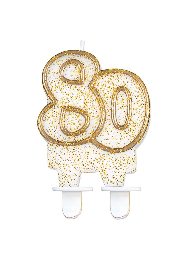 80-Years Birthday Anniversary Cake Candle Gold Glitter Wax 9cm