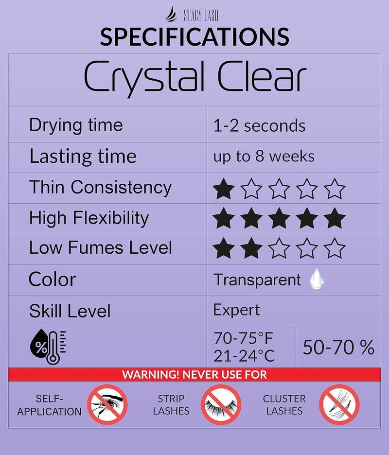 STACY LASH Crystal Clear Eyelash Extension Glue (0.17fl.oz/5ml)/1 Sec Drying Time/Retention â€“ 8 Weeks/Transparent Adhesive/Lash Tech Supplies - Image 4