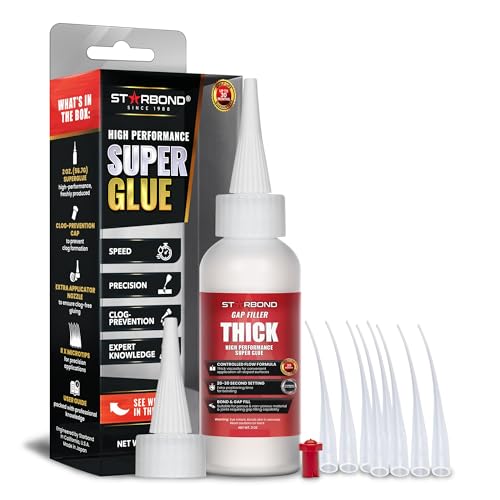 Starbond Thick Super Glue Pro Kit (2 oz) – Gap-Filling CA Glue (Cyanoacrylate Adhesive) – with Clog-Resistant Cap, Microtips & Extra Nozzle for Woodworking, Crafts, Carpentry, Archery Fletching - Image 1