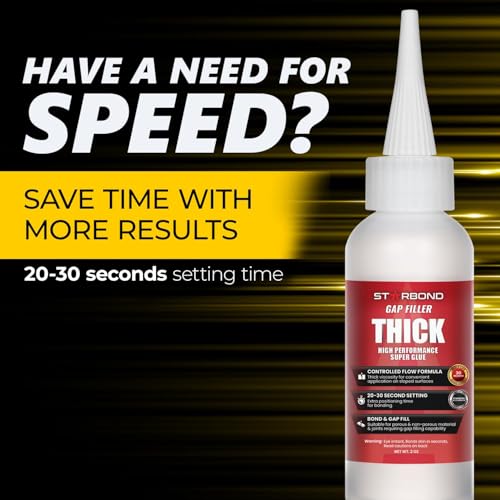 Starbond Thick Super Glue Pro Kit (2 oz) – Gap-Filling CA Glue (Cyanoacrylate Adhesive) – with Clog-Resistant Cap, Microtips & Extra Nozzle for Woodworking, Crafts, Carpentry, Archery Fletching - Image 3