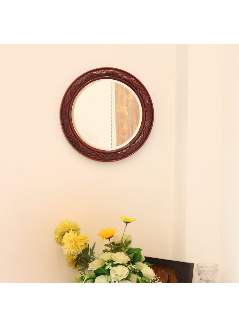 Confidence - Confidence Decorative Round Shape Wooden Finishing Mirror for Living Room Wash Basin and Bedroom - Image 1