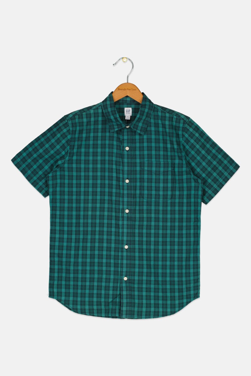 GAP Kids Boy Checkered Short Sleeves Casual Shirt, Green  - Image 1