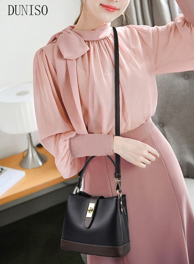 DUNISO Bucket Bag For Women Faux Leather Shoulder Handbag with Detachable Strap Large Capacity Waterproof Tote Bag Crossbody Bag Elegant Shoulder Bag for Girl Friend Wife Mother  - Image 2
