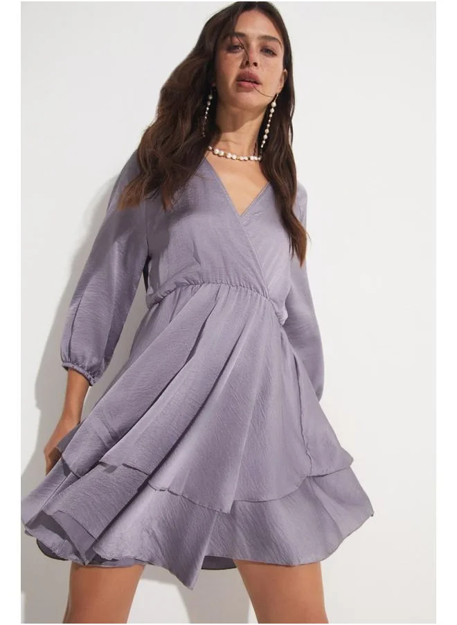 جون June Flounce Satin Dress Grey