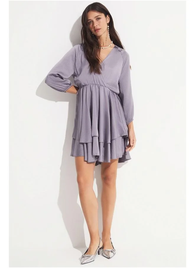 جون June Flounce Satin Dress Grey