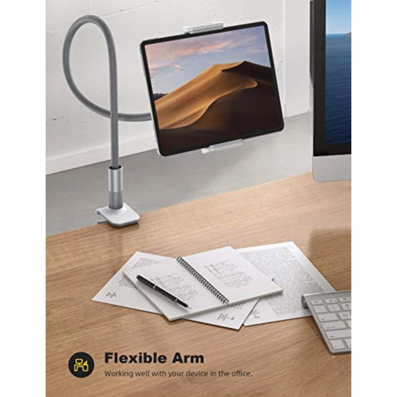 حامل تابلت Gooseneck، حامل تابلت Lamicall: حامل تابلت بمشبك ذراع مرن متوافق مع iPad Mini Pro Air، Switch، Galaxy Tabs، المزيد من الأجهزة 4.7-10.5 بوصة - رمادي... - Image 3