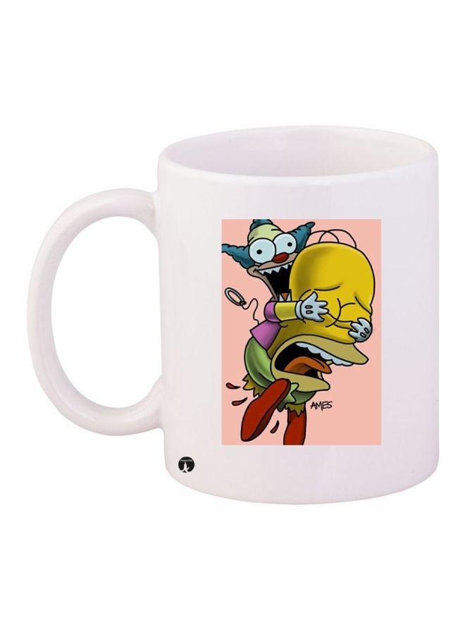 RYN Cartoon Printed Coffee Mug White/Pink/Yellow 11ounce