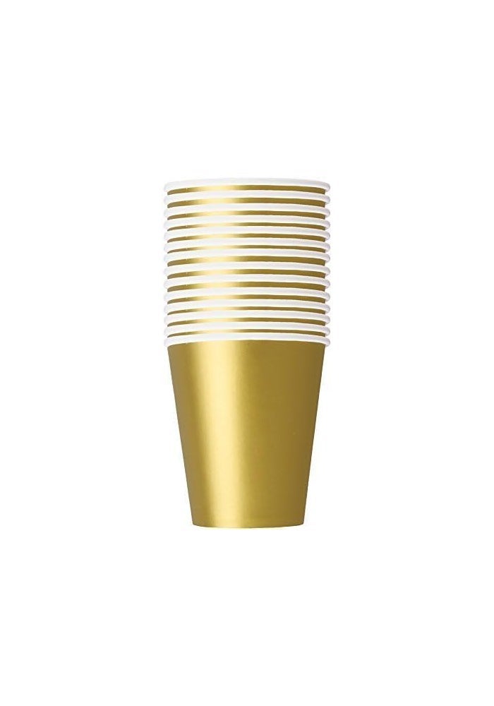 AL FAKHAMA 25 قطعة أكواب ورقية مزدوجة الجدران 8 أونصات (240 مل) من الفخامة الذهبية، أكواب قهوة ذهبية قابلة للتخلص منها للمشروبات الساخنة والباردة - Image 4