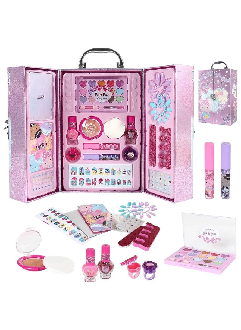 YelaJoy Kids Makeup Kit for Girls Princess Cosmetic Set for Children Real Washable Play Pretend Makeup Set Non-Toxic Makeup Toys Kit Toddler Cosmetic Gift Case for Little Girls Makeup for Kids Birthday Gifts  - Image 1