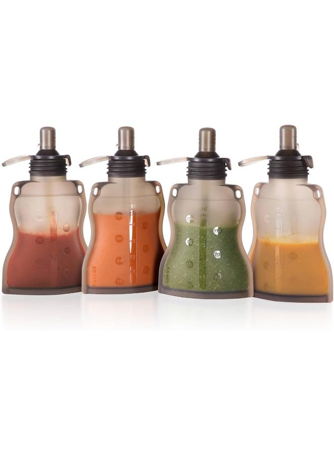 haakaa Reusable Baby Food Pouches Refillable Baby Squeeze Silicone Yummy Pouch, Soft Reusable Squeeze Storage Food Pouch for Kids Toddler, Home Made Food Puree, Smoothie Pouch Bag, 4oz, 4 Pack - Image 1