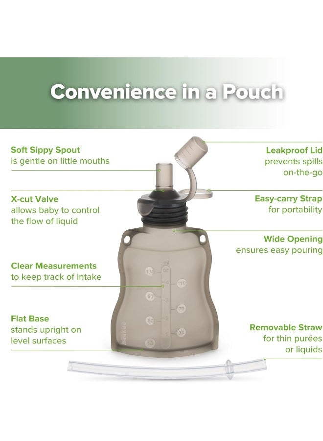 haakaa Reusable Baby Food Pouches Refillable Baby Squeeze Silicone Yummy Pouch, Soft Reusable Squeeze Storage Food Pouch for Kids Toddler, Home Made Food Puree, Smoothie Pouch Bag, 4oz, 4 Pack - Image 4