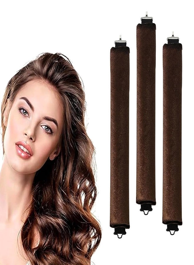 GLUN® Non-Damaging Heatless Hair Curler Strips with Hook, Pack of 3 Brown, Overnight Curlers for Soft Natural Waves, For All Hair Types - Image 2