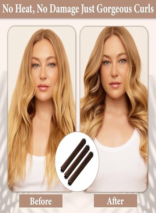 GLUN® Non-Damaging Heatless Hair Curler Strips with Hook, Pack of 3 Brown, Overnight Curlers for Soft Natural Waves, For All Hair Types - Image 3