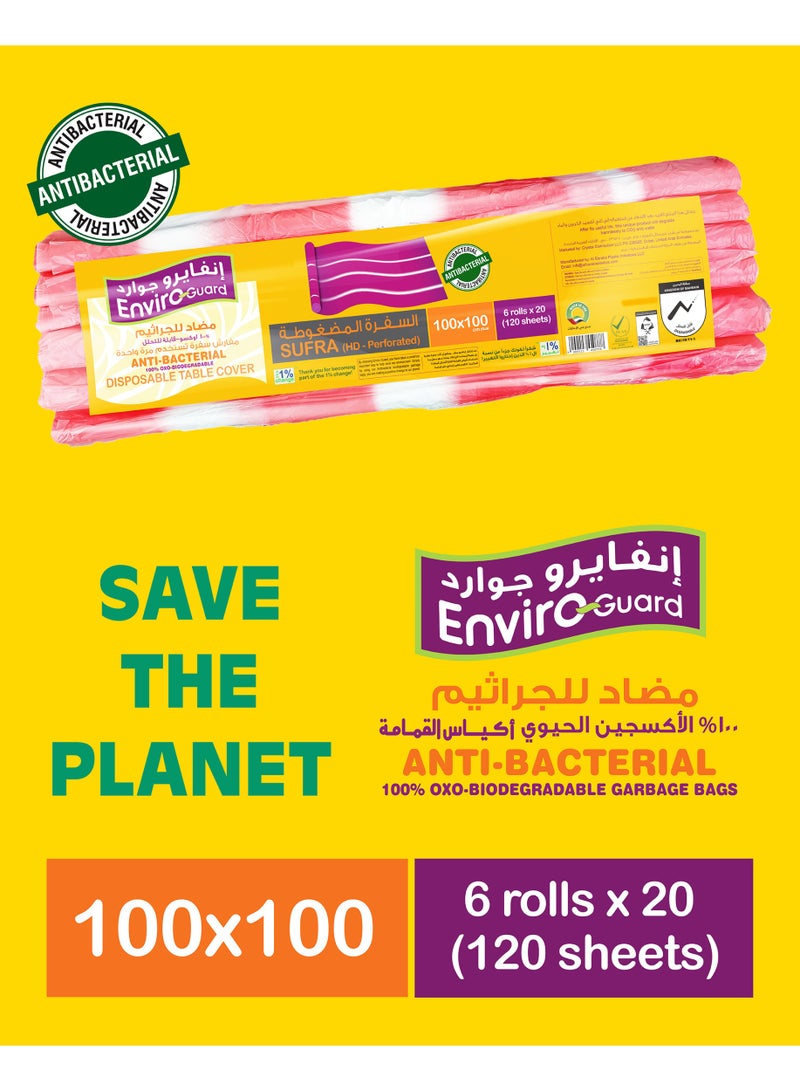 Enviro Guard Anti-Bacterial HDPE Sufra Roll, Disposable Table Cover, 100 × 100 cm, 6 Rolls × 20 Sheets (120 Sheets) - Image 5