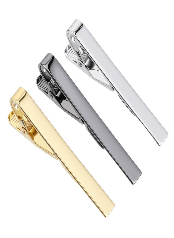 ValueBargain 3Pcs Silver Tie Clip, Multi-Color Classic Tie Bars with Adjustable Clasp, Ideal for Professional Office Formal Events Wedding (Silve, Gold and Grey) - Image 1