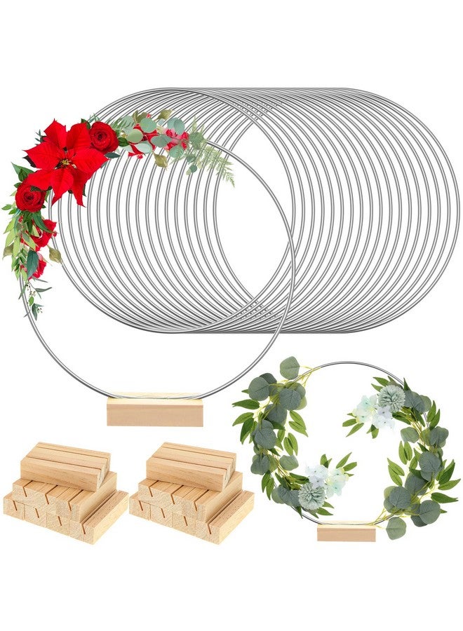Tatuo 18 Pack 14 Inch Metal Floral Hoop Centerpiece With Stand Silver Metal Rings Hoops For Making Wedding Table Wreath Decor Wall Hanging Wreaths And Dream Catcher Crafts - Image 2