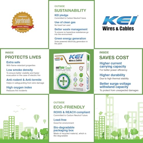 KEI CONFLAME GREEN PLUS 4 sqmm 1 Core Copper Heat Resistant Flame Retardant Low Smoke & Halogen - Lead Free House Wire for Domestic & Industrial Electrical Wiring (Red, 90 Meters) - Image 3