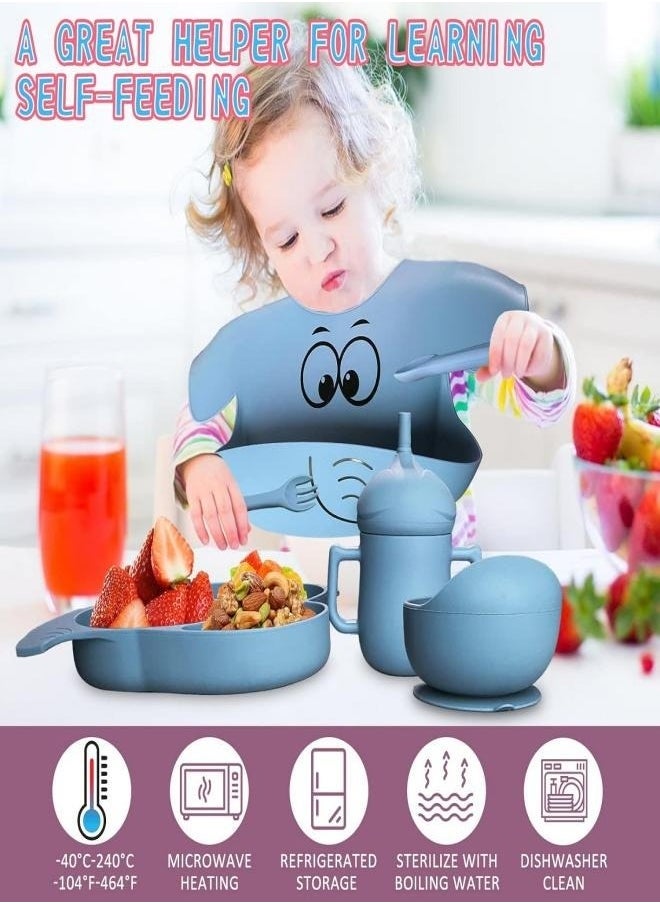 Gonice Silicone Baby Feeding Set, 9 Piece Baby Led Weaning Supplies, Baby Toddler Bib Cup Divided Plate and Bowl Self Feeding Spoons Dish Set, Baby Eating Utensils, Toddler Feeding Supplies  - Image 3