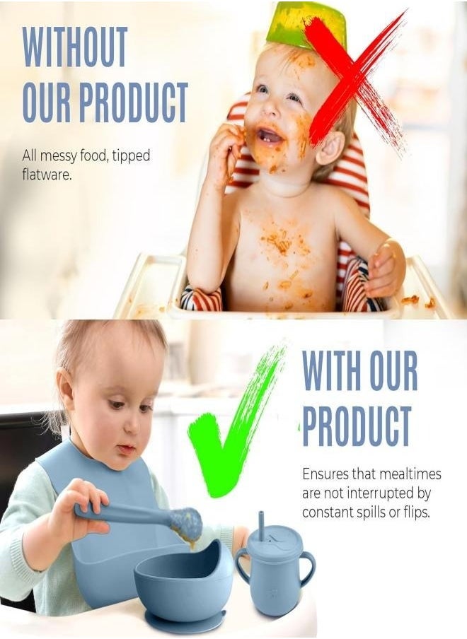Gonice Silicone Baby Feeding Set, 9 Piece Baby Led Weaning Supplies, Baby Toddler Bib Cup Divided Plate and Bowl Self Feeding Spoons Dish Set, Baby Eating Utensils, Toddler Feeding Supplies  - Image 4