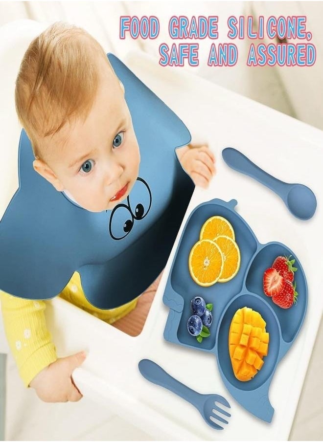 Gonice Silicone Baby Feeding Set, 9 Piece Baby Led Weaning Supplies, Baby Toddler Bib Cup Divided Plate and Bowl Self Feeding Spoons Dish Set, Baby Eating Utensils, Toddler Feeding Supplies  - Image 5