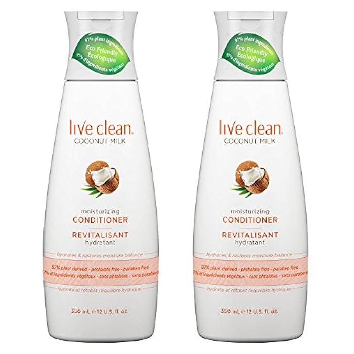 Live Clean Coconut Milk Moisturizing Conditioner (Pack of 2) with Certified Organic Coconut Extract and Oil, Petrolatum-free, Phthalate-free and Paraben-free, 12 oz - Image 1