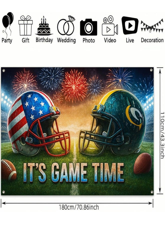 BlissYard Big Game Football Banner Its Game Time Stadium Helmet Showdown Backdrop 71x43 Inch Championship Game Day Photography Banner for Super Bowl Style Event Photo Booth Wall Decor - Image 3