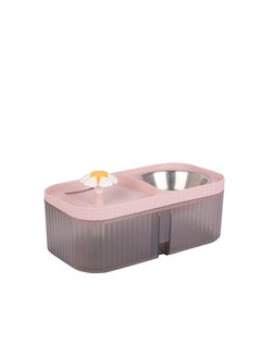 HAPPY PUSS Automatic Pet Water Dispenser 2-in-1 Cat Water Fountain and Stainless Steel food bowl -pink color  - Image 1