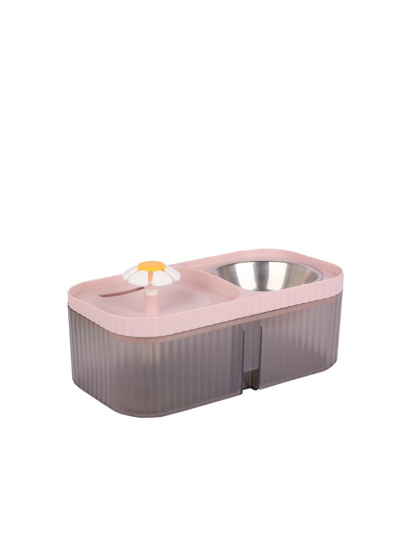 HAPPY PUSS Automatic Pet Water Dispenser 2-in-1 Cat Water Fountain and Stainless Steel food bowl -pink color - Image 1