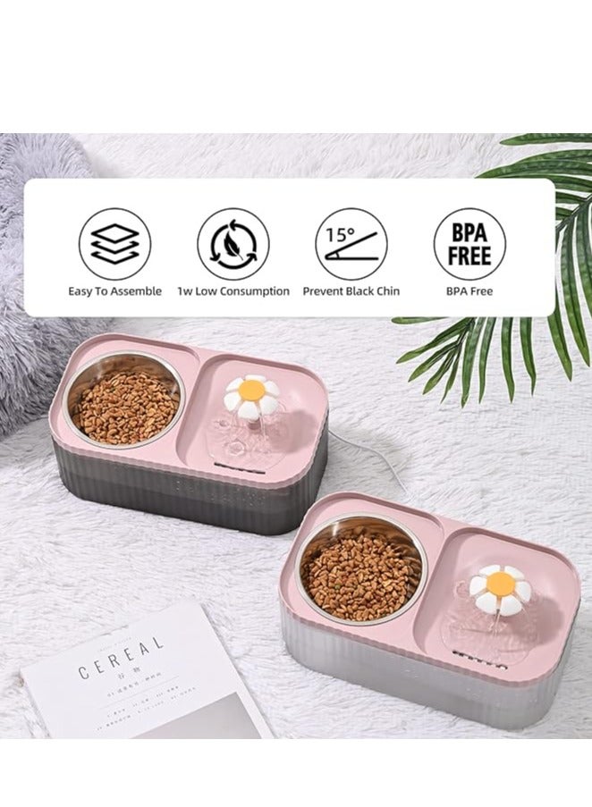 HAPPY PUSS Automatic Pet Water Dispenser 2-in-1 Cat Water Fountain and Stainless Steel food bowl -pink color - Image 4