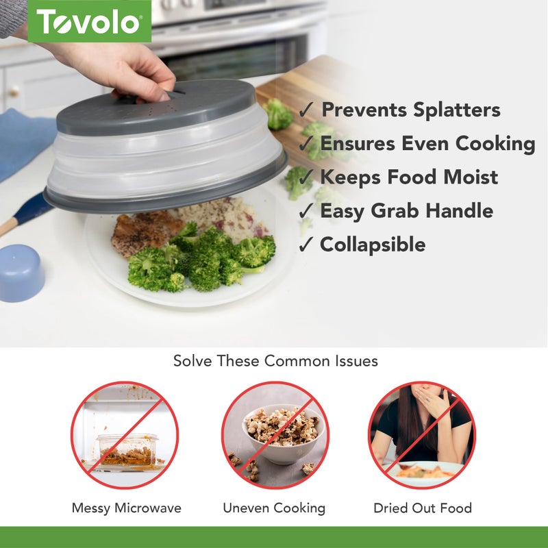 Tovolo غطاء ميكروويف توفولو للطعام، متوسط (رمادي) - غطاء سيليكون قابل للطي ومهوى - غطاء طبق وأطباق ميكروويف مع مقبض - أداة مطبخ خالية من BPA لتحضير الوجبات - Image 3
