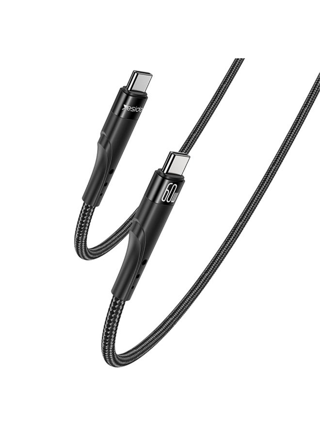 يسيدو كابل بيانات YESIDO CA116 مضفر بطول 3 أمتار، كابل شحن سريع PD 60 واط من النوع C إلى النوع C - Image 1