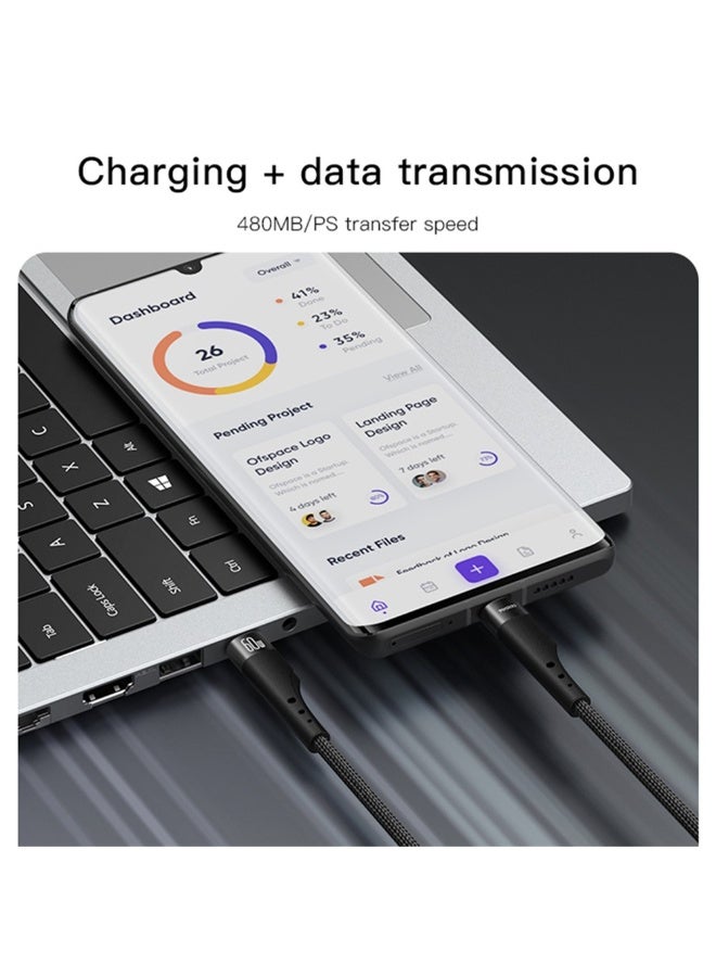يسيدو كابل بيانات YESIDO CA116 مضفر بطول 3 أمتار، كابل شحن سريع PD 60 واط من النوع C إلى النوع C - Image 5