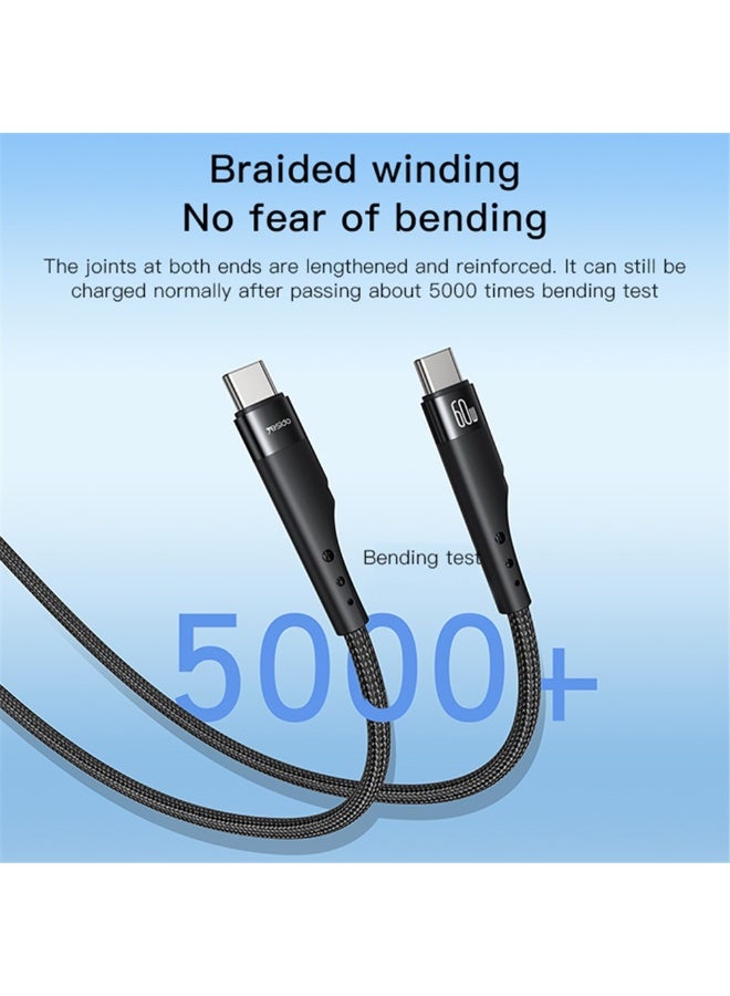 يسيدو كابل بيانات YESIDO CA116 مضفر بطول 3 أمتار، كابل شحن سريع PD 60 واط من النوع C إلى النوع C - Image 2