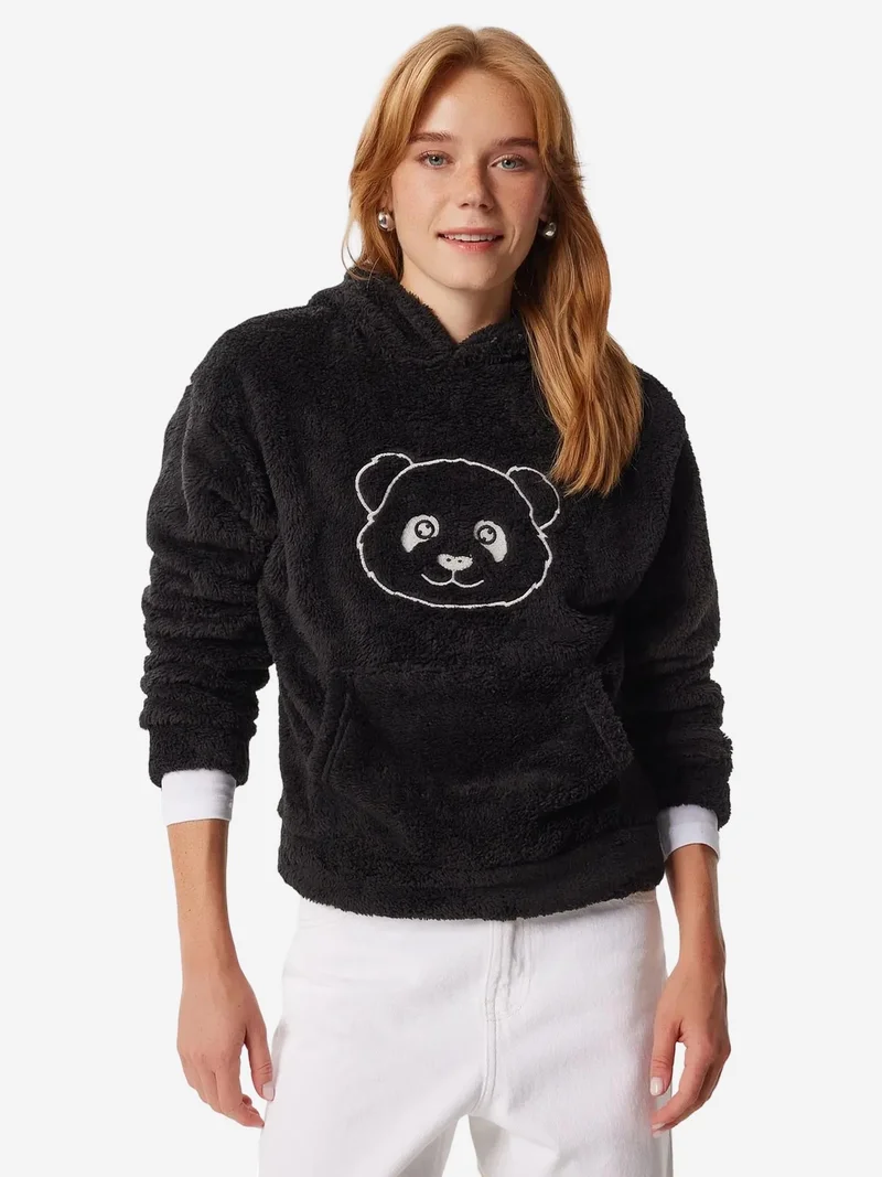 Lovely Istanbul ISTANBUL Embroidered Hooded Plush Sweatshirt