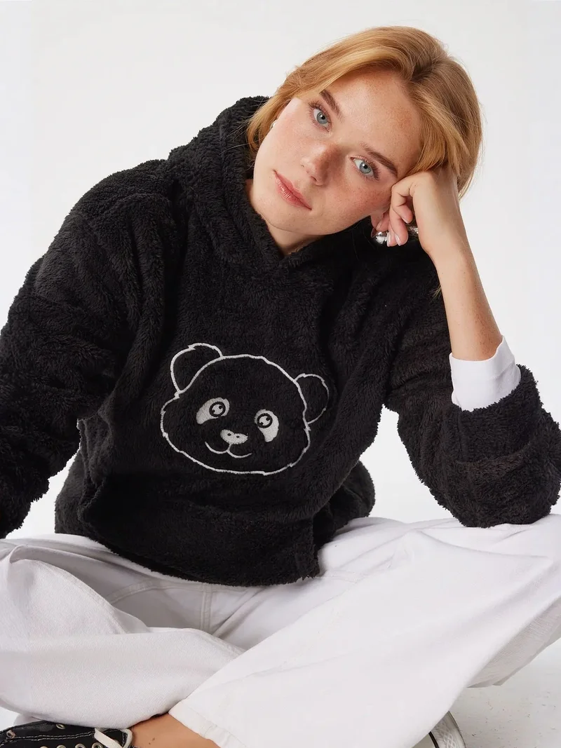 Lovely Istanbul ISTANBUL Embroidered Hooded Plush Sweatshirt