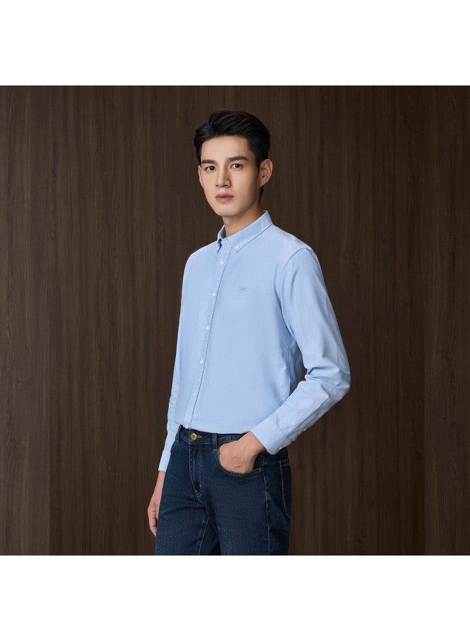 HLA قميص رجال كاجوال بأكمام طويلة مزين من القطن الخالص، كلاسيكي خفيف للأعمال، بأزرار و ياقة - Image 3