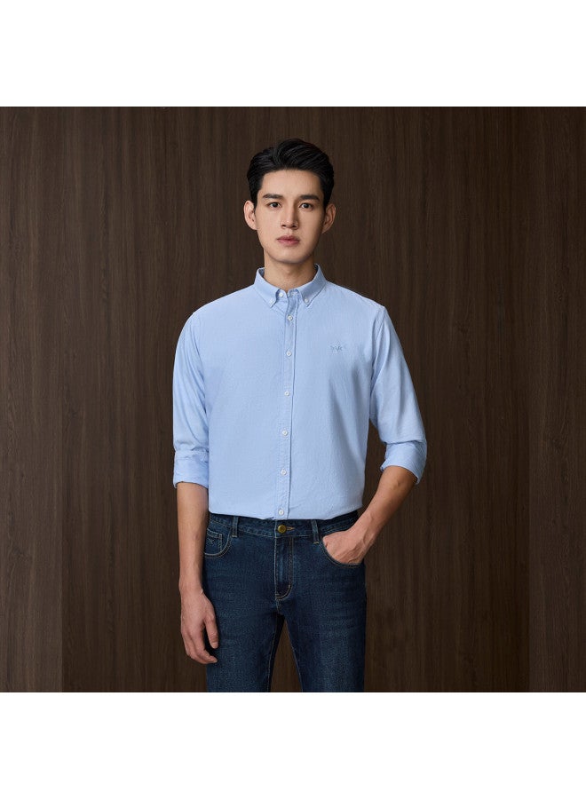 HLA قميص رجال كاجوال بأكمام طويلة مزين من القطن الخالص، كلاسيكي خفيف للأعمال، بأزرار و ياقة - Image 4