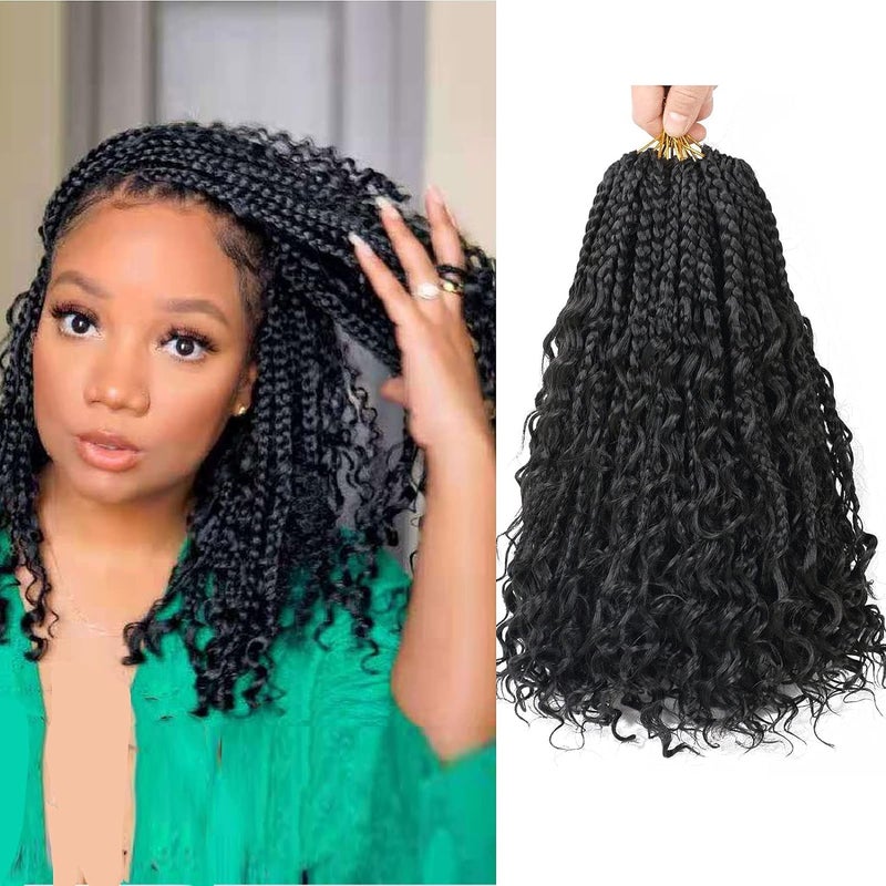 LMZIM 12inch Goddess Box Braids Crochet Hair  Pre Looped Boho Crochet Braid 8 Packs Boho Box Braids Curly Ends Synthetic Hair Extensions Crochet Hair for Black Women 1b