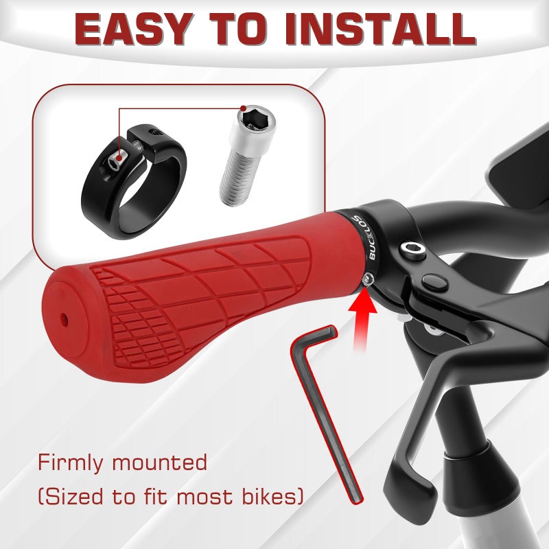 BUCKLOS Single Lock-on Bike Handlebar Grips - Mountain Bike MTB Ergonomic Anti-Slip Handle Grip - Bicycle Comfort Locking Handle Bar for BMX/Cruiser Bike/Scooter (7/8" Black) - Image 2