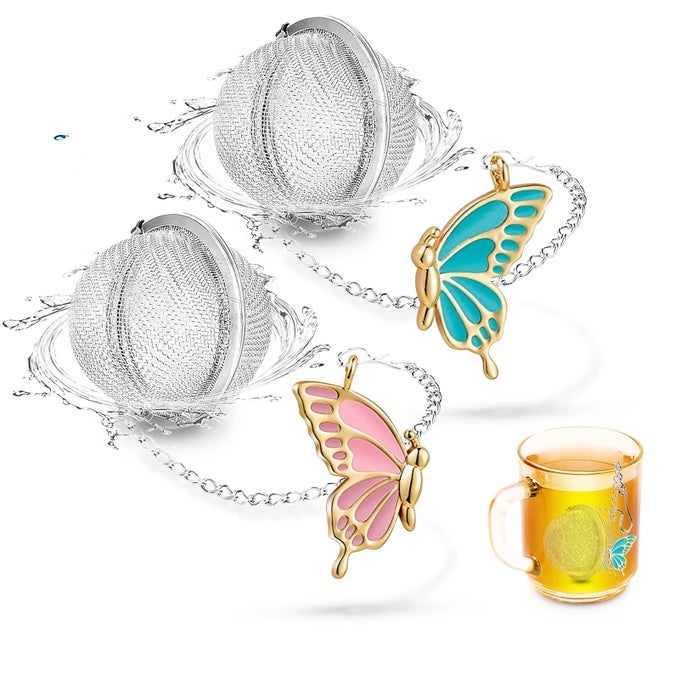 2PCS TEA STEEPER FOR LOOSE TEATEA INFUSER TEA BALLS FOR LOOSE TEA WITH CHARM HANDMADE CUTE BUTTERFLY BFF PENDANT LOOSE LEAF TEA STEEPER TEA STRAINER FOR GIRLS WOMEN BEST FRIEND GIFT