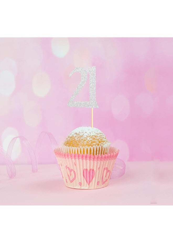 Sotpot 30 Pack Happy 21st Birthday Cupcake Toppers 21 Years Cupcake Decorations for 21st Birthday Anniversary Party Supplies Silver Glitter - Image 5